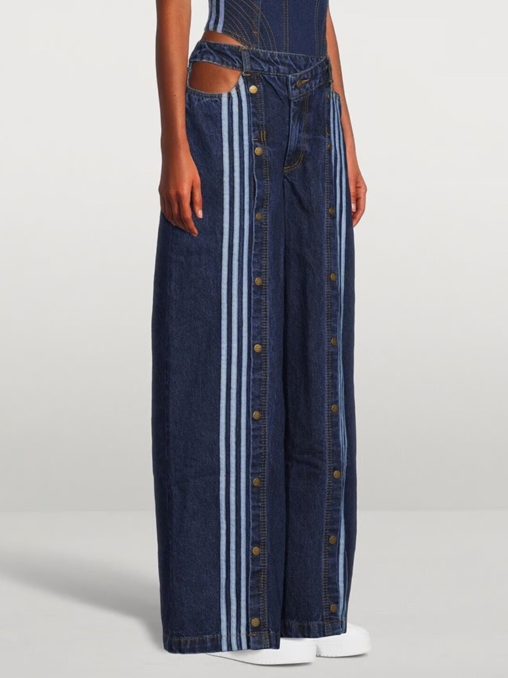 Adidas x Ivy Park Beyoncé Denim Wide-Leg Snap Cargo Pants - Size XS - Picture 4 of 7